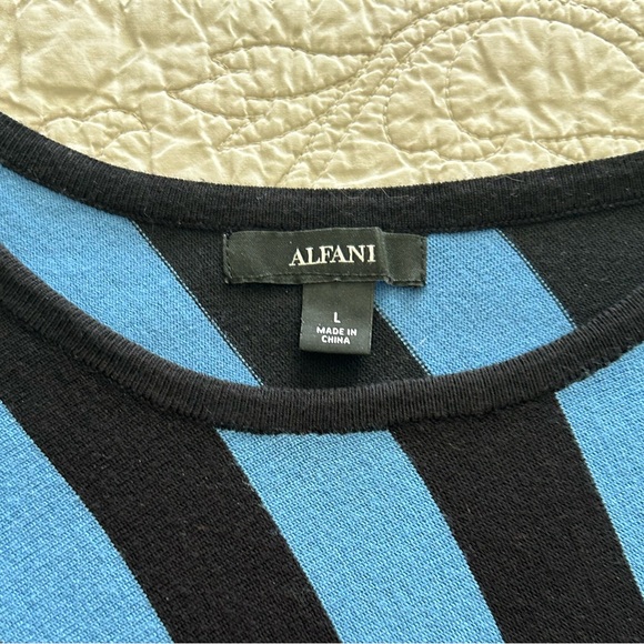 Women’s Tunic Alfani Blue Black Striped Top - Size L - Picture 8 of 14